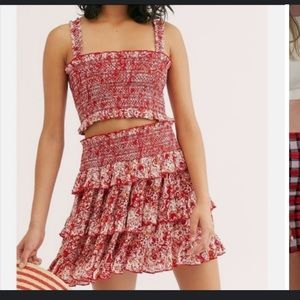 Free people Thalia printed set smock crop top skirt set